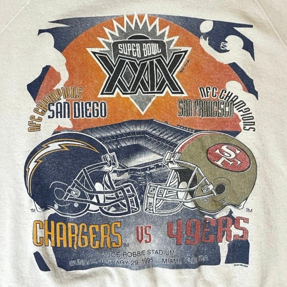 VTG Tultex ‘95 Super Bowl XXIX Sweatshirt 49ers vs Chargers NFL Crewneck Thrased